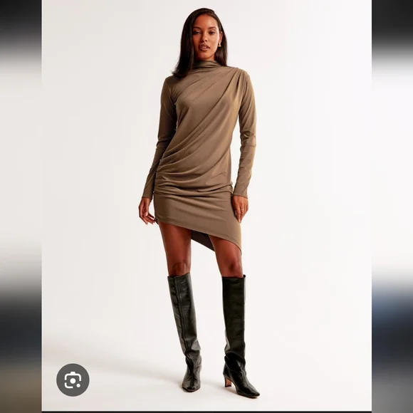 Abercrombie & Fitch Vol 28 Rouched Mini Dress | Taupe | Size M - Picture 1 of 11